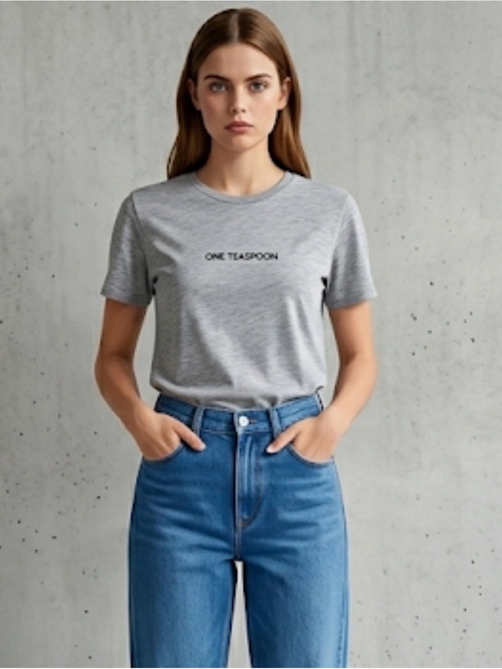 One Teaspoon Logo Crew Tee Short Sleeve Top organic cotton Gray S 20.5 Pit Topit